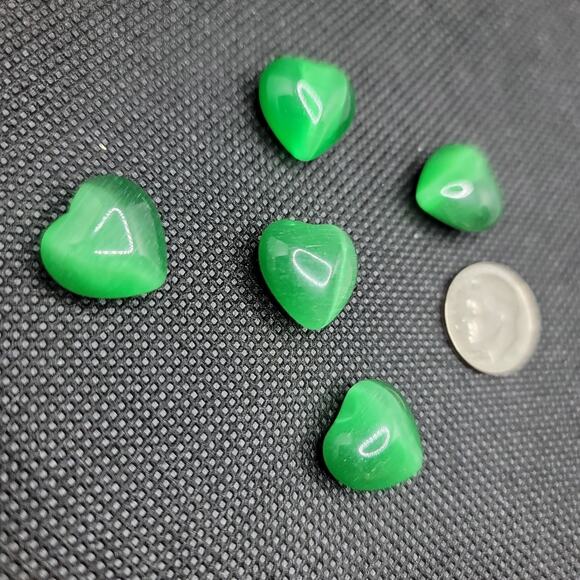 Green Cat's Eye Crystal Hearts - Picture 3 of 3